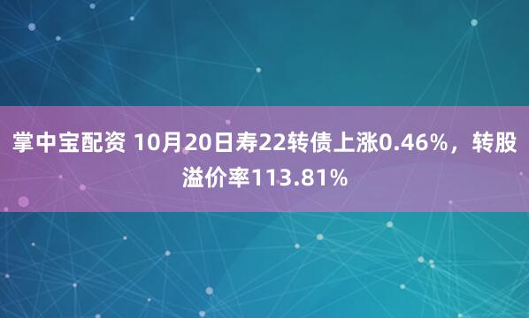 掌中宝配资 10月20日寿22转债上涨0.46%，转股溢价率113.81%